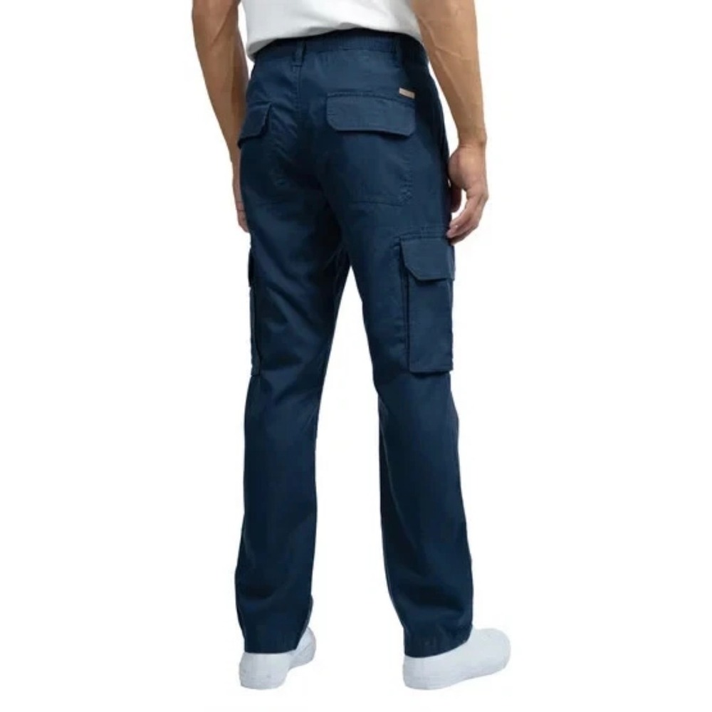 Jachs NY Mens Size 34 Linen Blend Cargo Pants Navy Blue Elastic Waist NEW - Picture 2 of 8